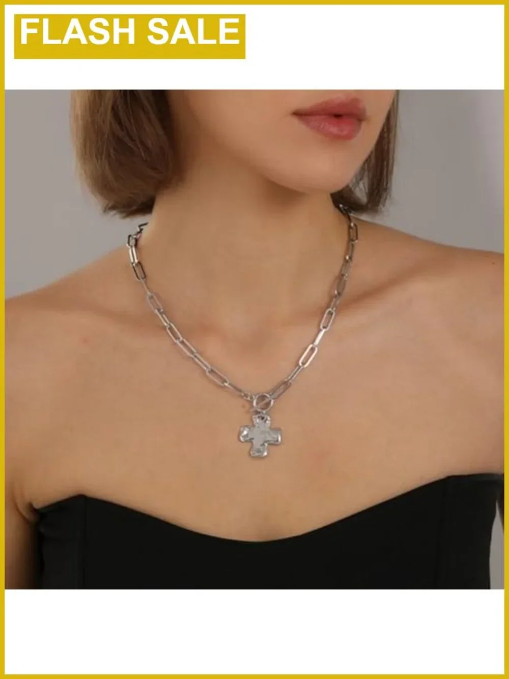 Chunky Cross Necklace 14K Gold Plated Herringbone Snake Chain Layering Set